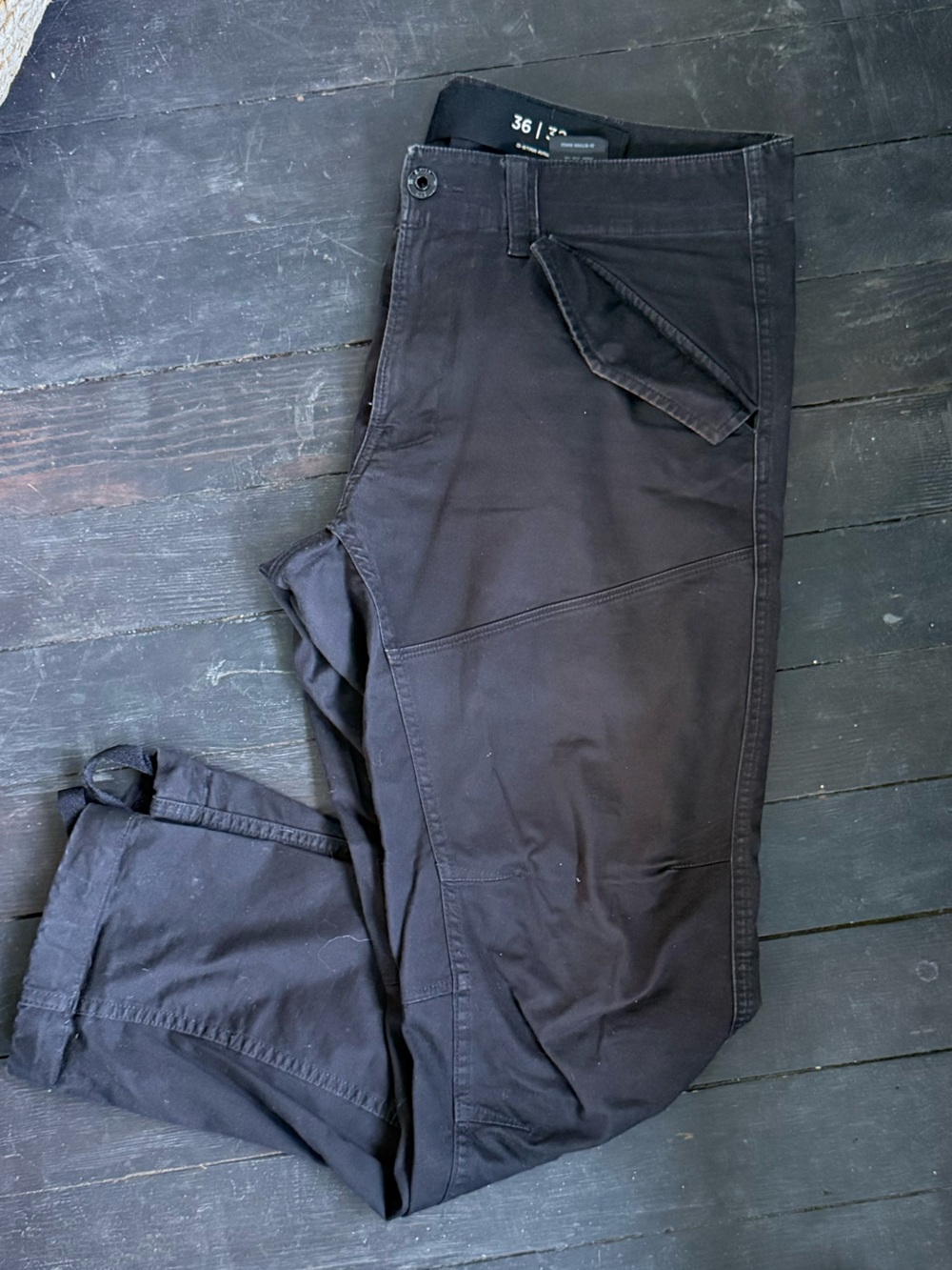 Men's Black moto raw Pants with incredible detailing&pockets. Great shape. 36
